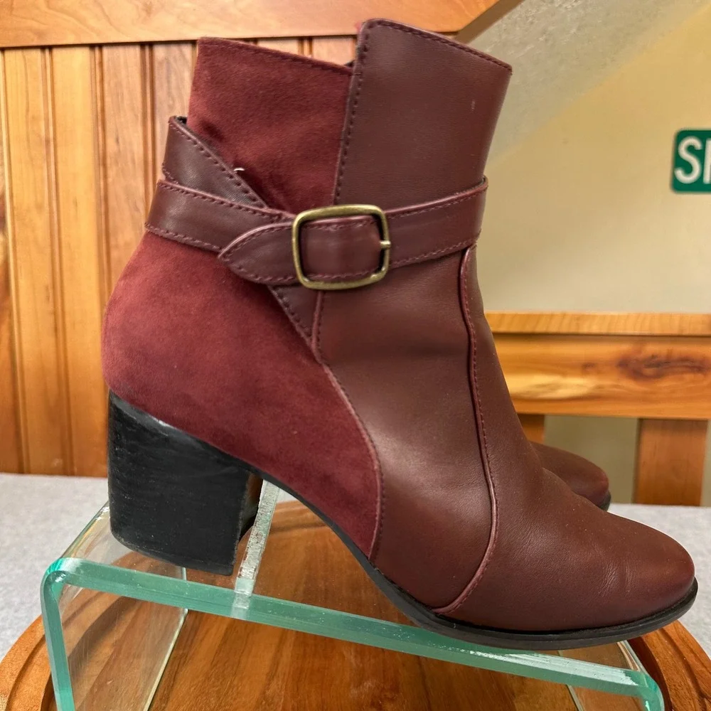 Aetrex Rebecca AH409W Burgundy Leather Suede Ankle Boots Arch Support US 8.5